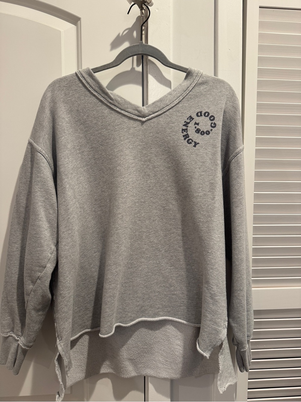 aerie Light Gray V-Neck 'Good Energy' Pullover Sweatshirt